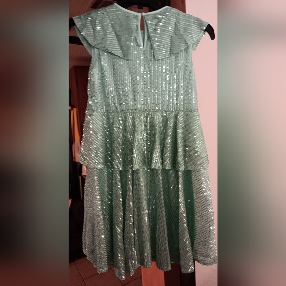 Girls Green Sequin Sleeveless Dress - Picture 2 of 9